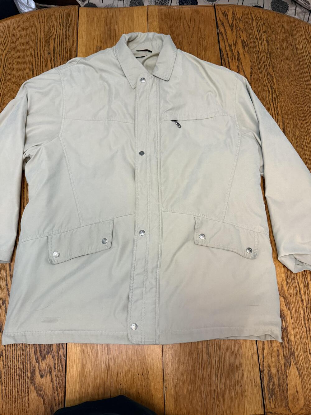 J Crew Jacket Mens 2XL Beige Full Zip Snap Pockets Lightweight Casual Outerwear